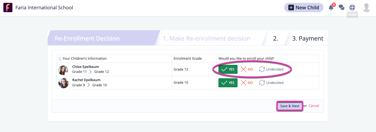 Parent Dashboard Showing Students