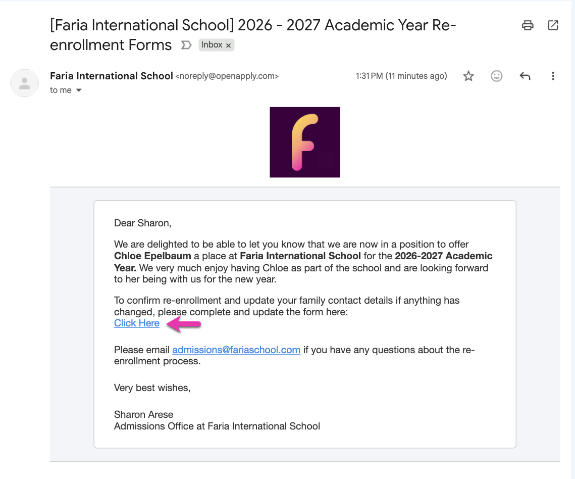 Parent Notification Link
