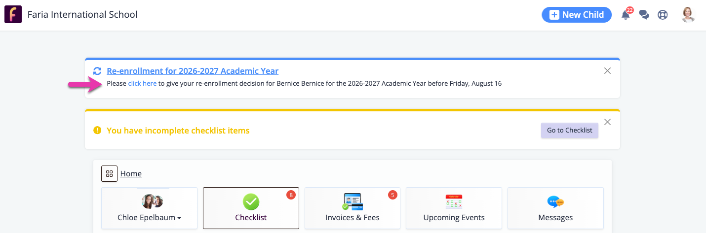 Parent Dashboard Showing Students