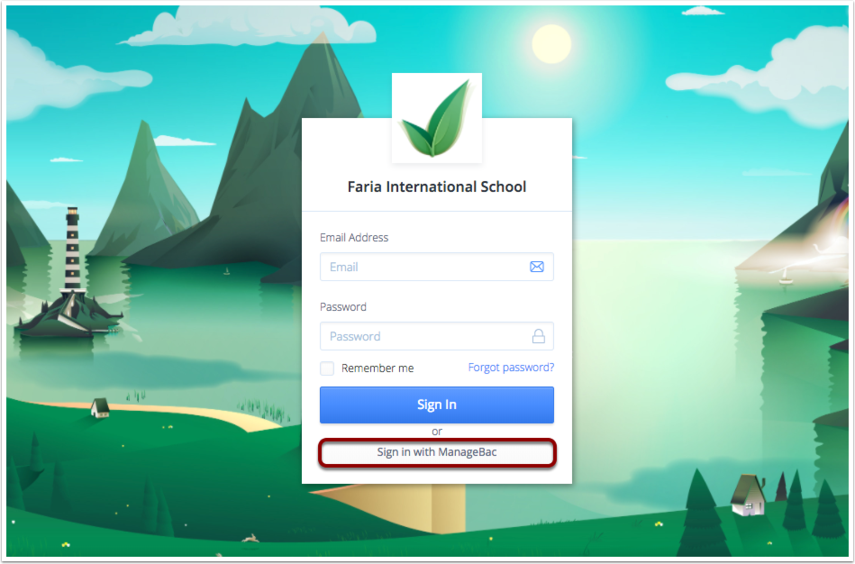 屏幕截图：ManageBac+ 账户功能允许 OpenApply 用户（包括家长和管理员）通过其 ManageBac+ 账户登录。