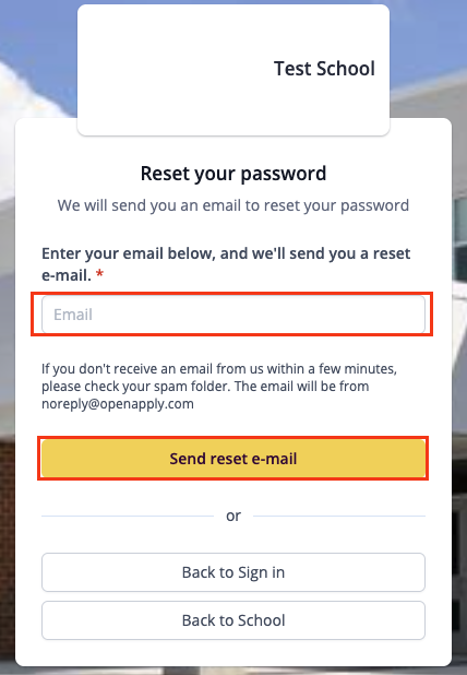 Captura de pantalla: Si no recibe el correo electrónico para restablecer la contraseña, revise su carpeta de correo no deseado, ya que podría haber sido enviado allí.