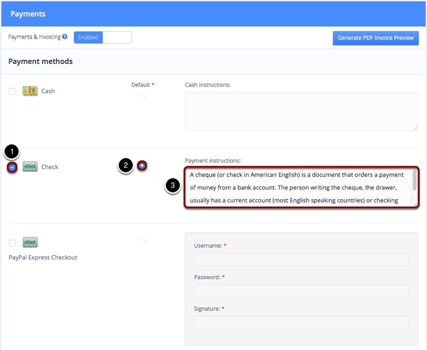 Captura de pantalla: Aquí encontrará información sobre cómo configurar los pagos con tarjeta de crédito.
