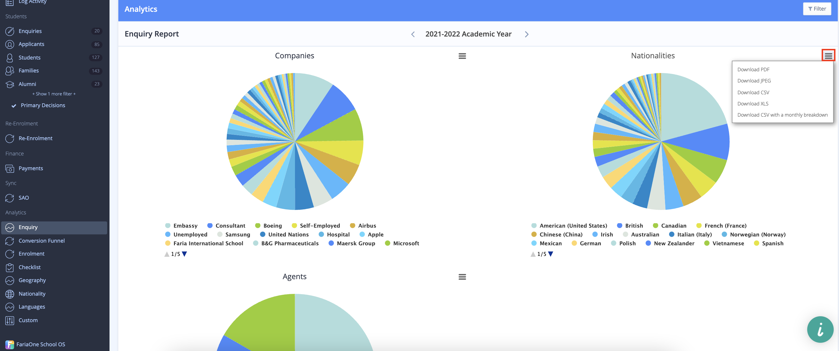 截图：OpenApply 提供多种自动化和可定制的分析功能，用于跟踪您的所有招生数据。
