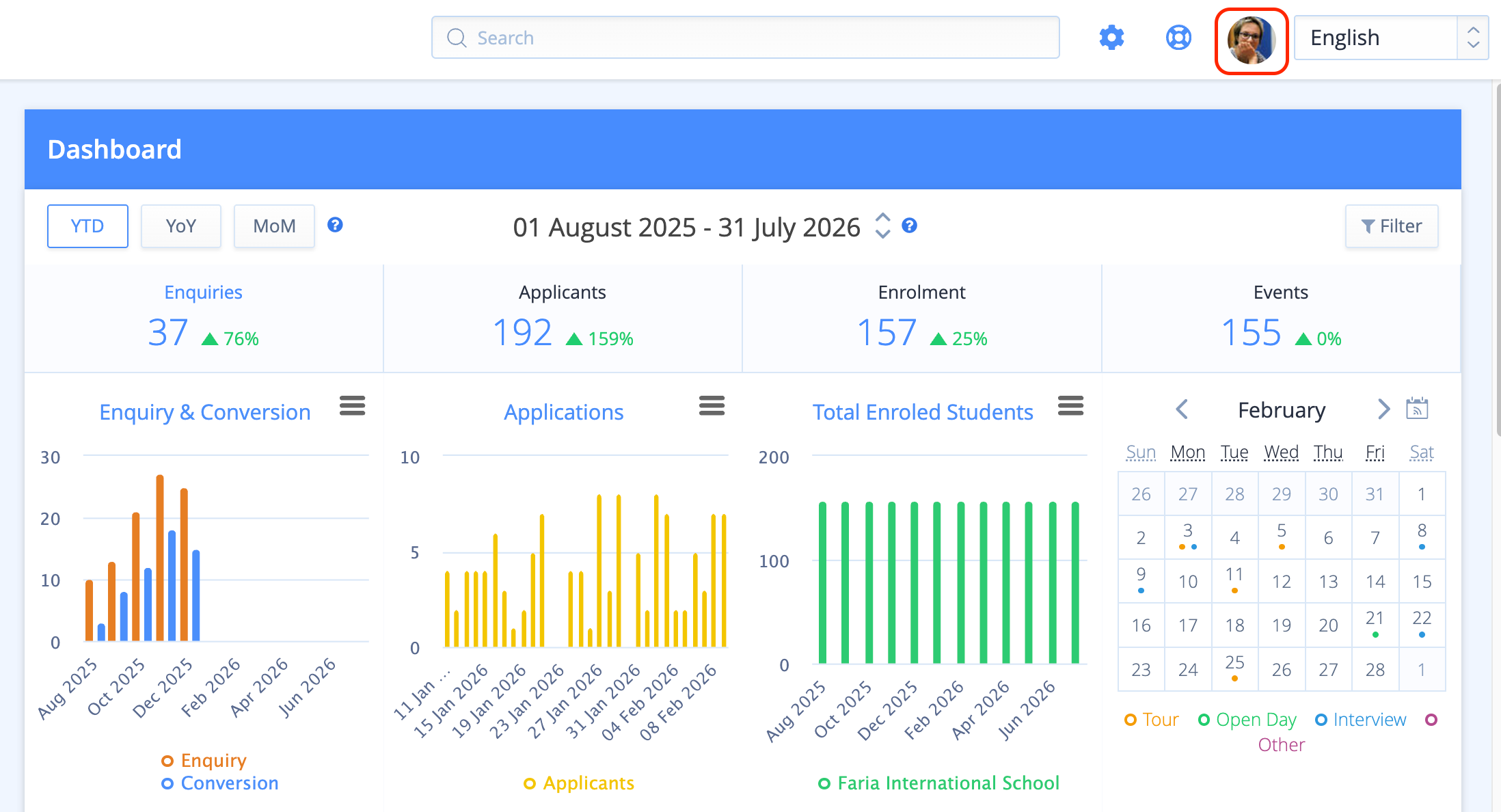 截图：OpenApply 允许您集中管理这些通信记录，以便所有通信都存储在申请人数据库中。