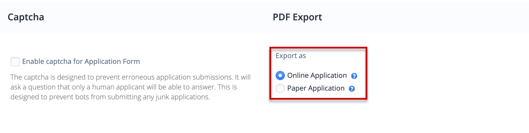 Captura de pantalla: De lo contrario, configure esto en Aplicación en línea para exportar solo las respuestas seleccionadas para cada campo.