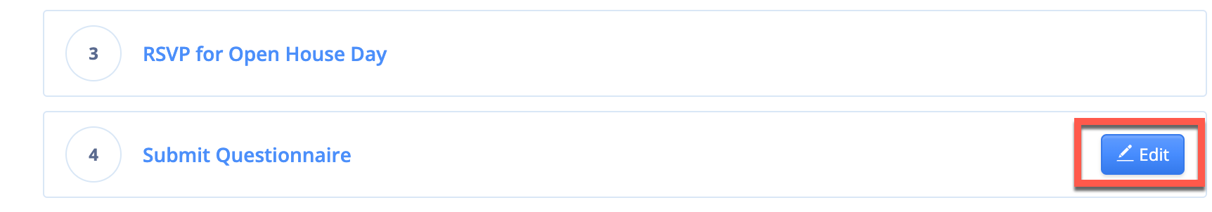 Captura de pantalla: Haga clic en el elemento correspondiente de la lista de verificación o en el icono del lápiz en la parte inferior derecha para completar un formulario.