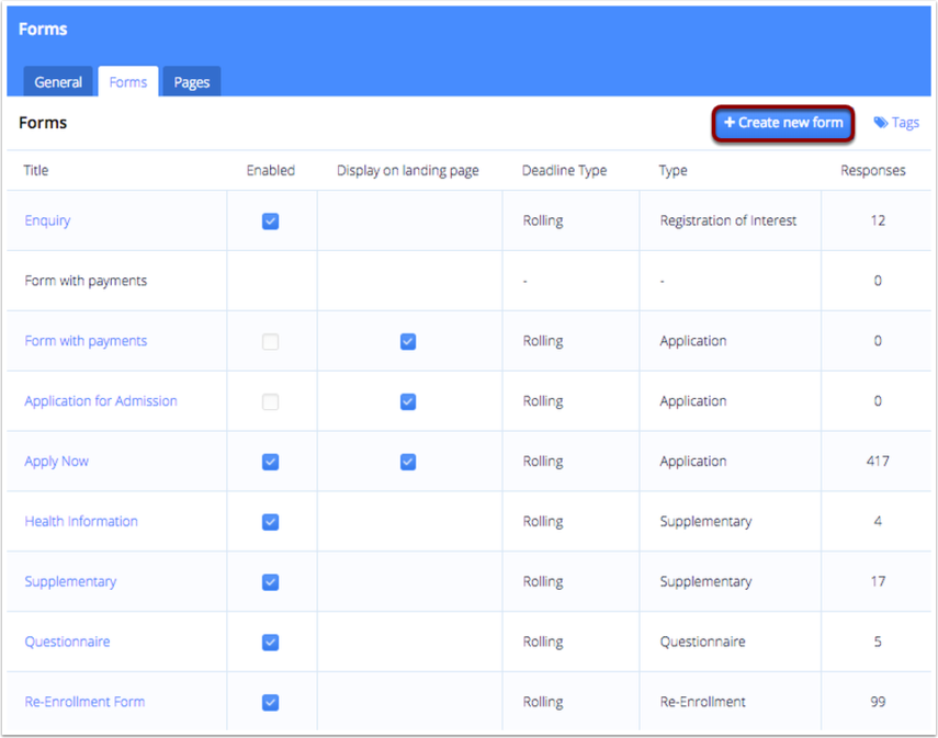 لقطة شاشة: انتقل إلى الإعدادات > النماذج وانقر على + إنشاء نموذج جديد