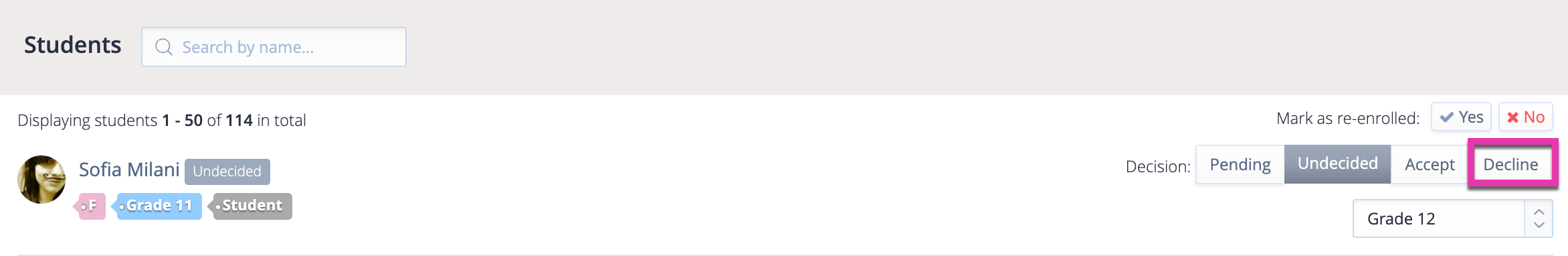 Captura de pantalla: Si hay estudiantes específicos a los que prefiere no enviar una notificación, debe marcarlos como