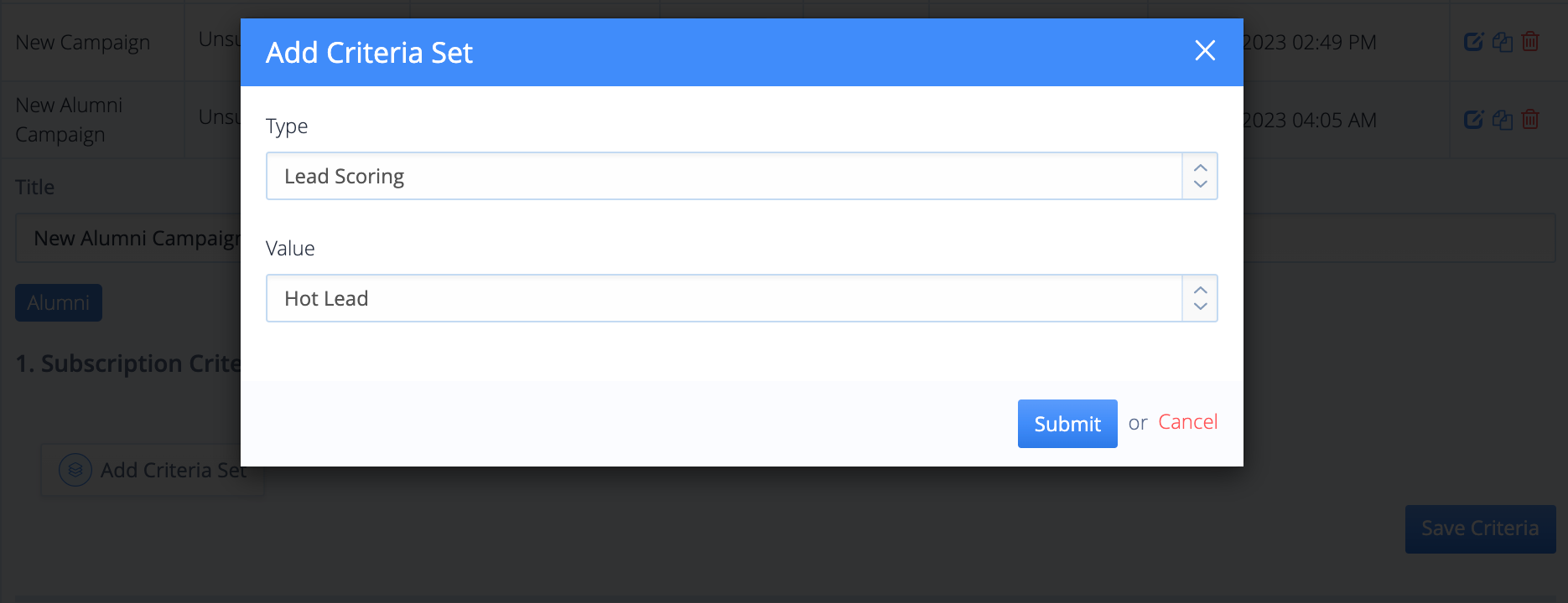 Captura de pantalla: Navegue a Preferencias de CRM > Campañas de correo electrónico para crear una campaña de correo electrónico.