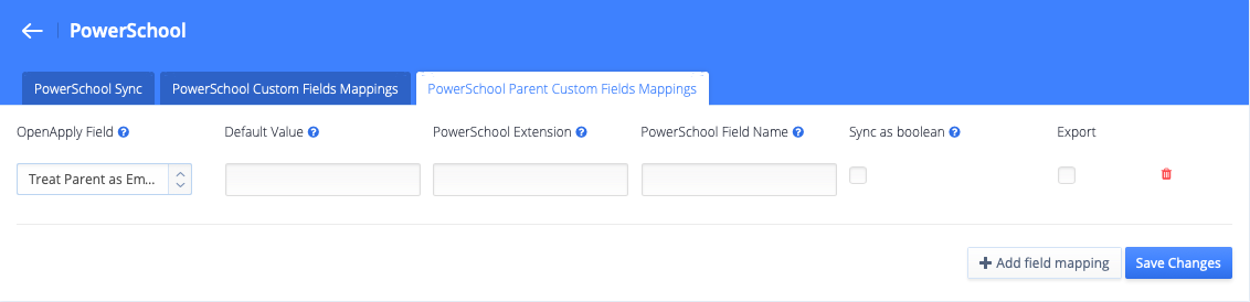 截图：也可以通过“设置”>“将 OpenApply 家长/监护人字段映射到 PowerSchool 联系人分机号”。
