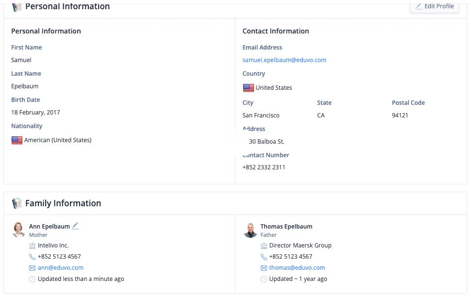 Screenshot: Personal Information and Family Information sections