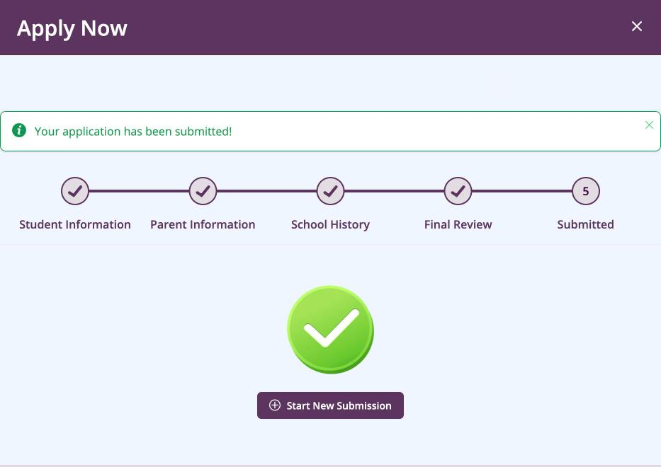 Screenshot: confirmation that the application has been submitted